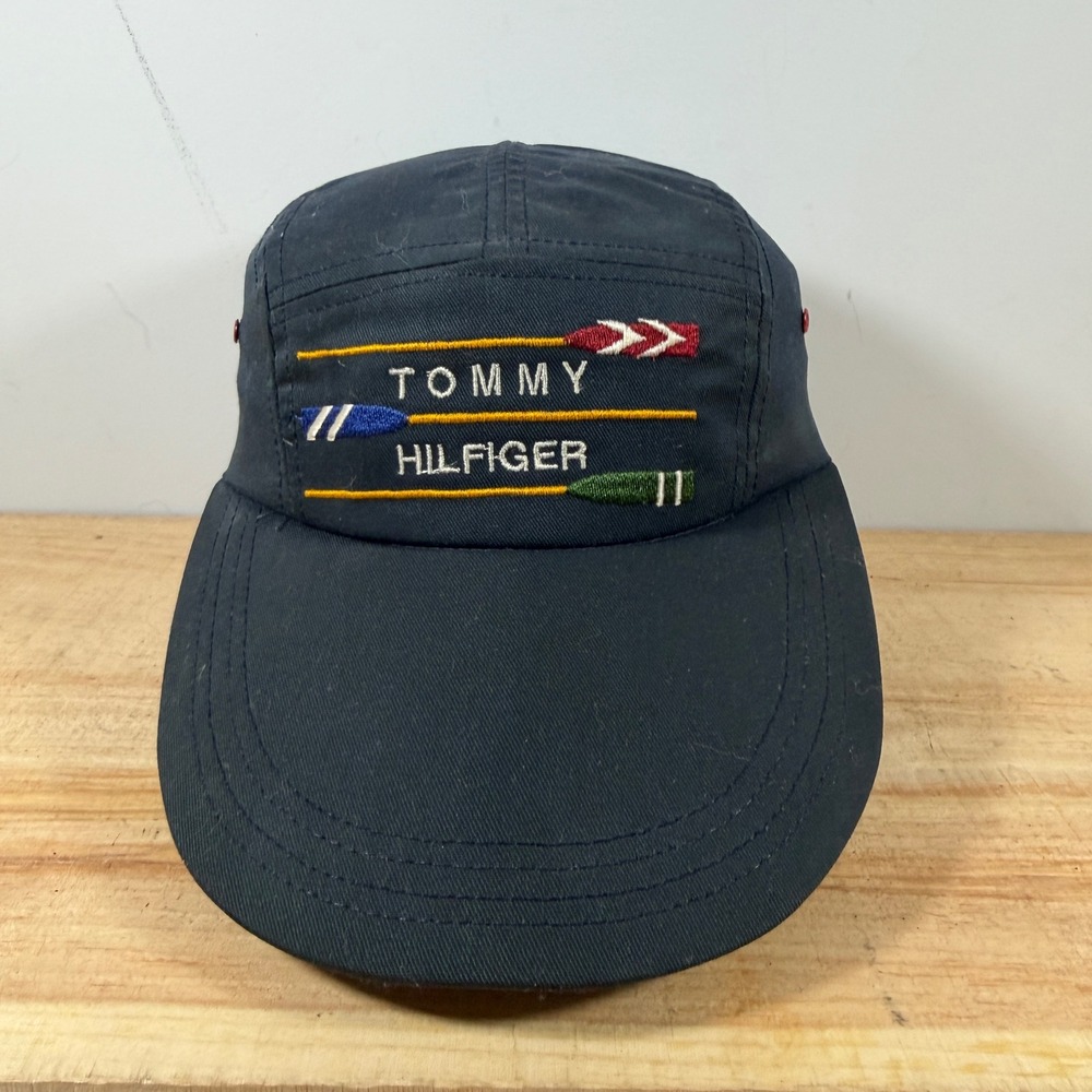 Tommy Hilfiger Hat Mens OS Navy Blue Vintage 5 Panel Long Brim Oars Made In USA
